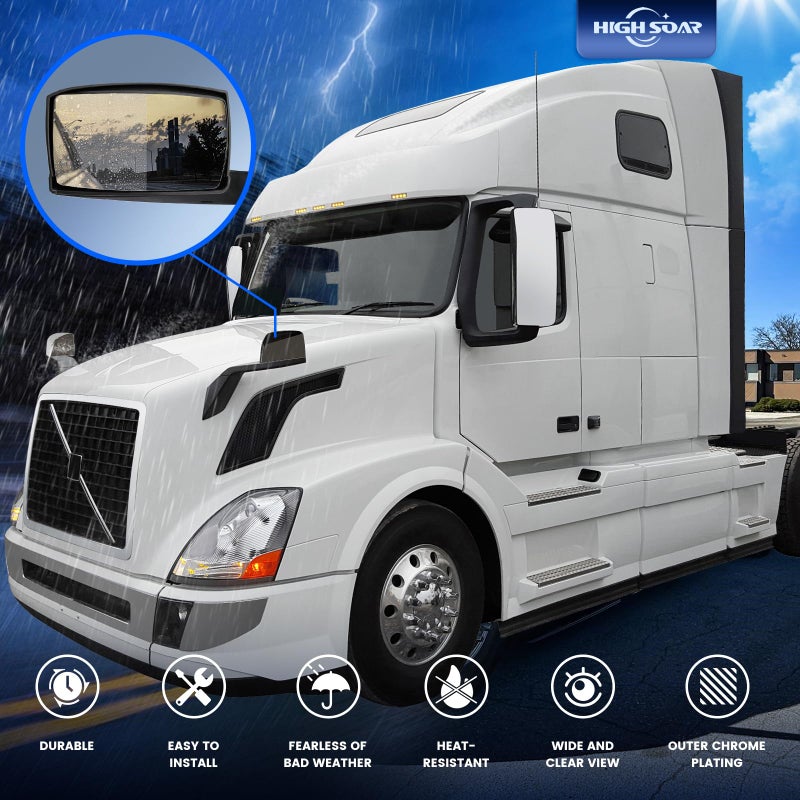 High Soar Hood Mirror Assembly for Volvo VNL(2004-2014),Truck Hood Mirror with Arm Replacement for Volvo VNL Left Driver Side (Chrome) - Image 5